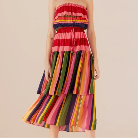 ❌SOLD❌ NWT FARM RIO MIXED STRIPES STRAPLESS DRESS SIZE LARGE - Picture 2 of 6